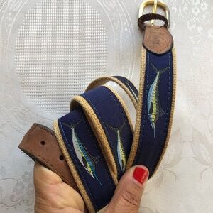 World Wide Sportsman Belt Mens Size 44 Navy Tan Sailfish